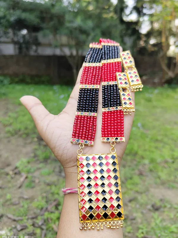 Assamese_Traditional_Gold_Plated_Red_Black_Meenakari_Tassel_Jewellery_Set_For_Women_&_Girl