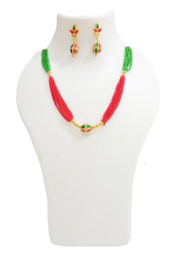 Assamese_Traditional_Gold_Plated_Red_Green_Choker_Necklace_For_Women_And_Girl