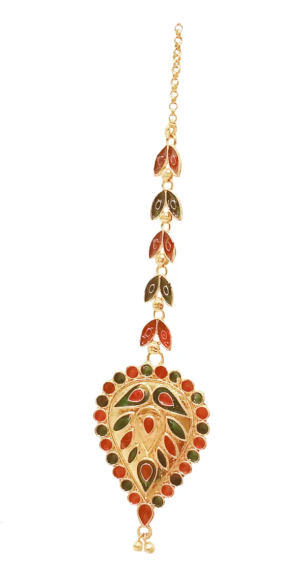 Assamese_Traditional_Copper_Gold_Plated_Red_Green_Dugdugi_Maang_Tikka_For_Women_&_Girl