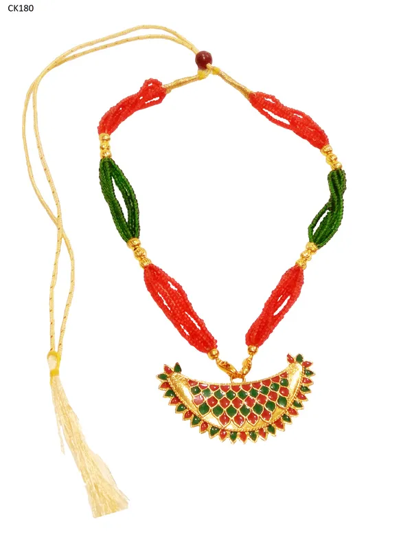 Assamese_Traditional_Red_And_Green_Colour_Junbiri_Tassel_Necklace_For_Girls_&_Women