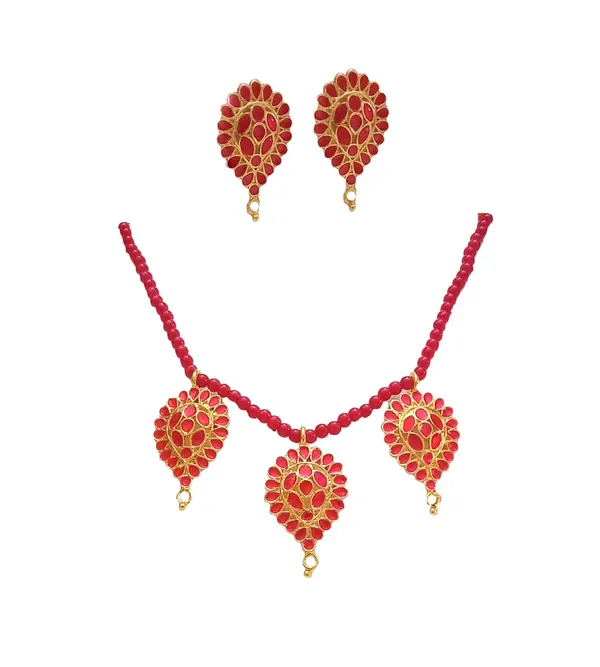 Copper_Based_Assamese_Traditional_Gold_Plated_Red_Colour_Dugdugi_Golpatta_Choker_Necklace_For_Girls_And_Women