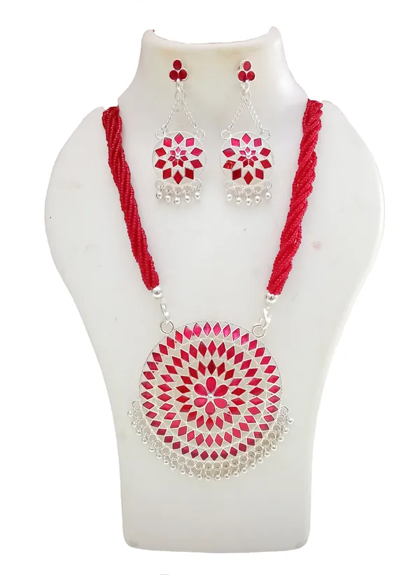 Assamese_Red_Silver_Japi_Necklace_For_Women_And_Girls