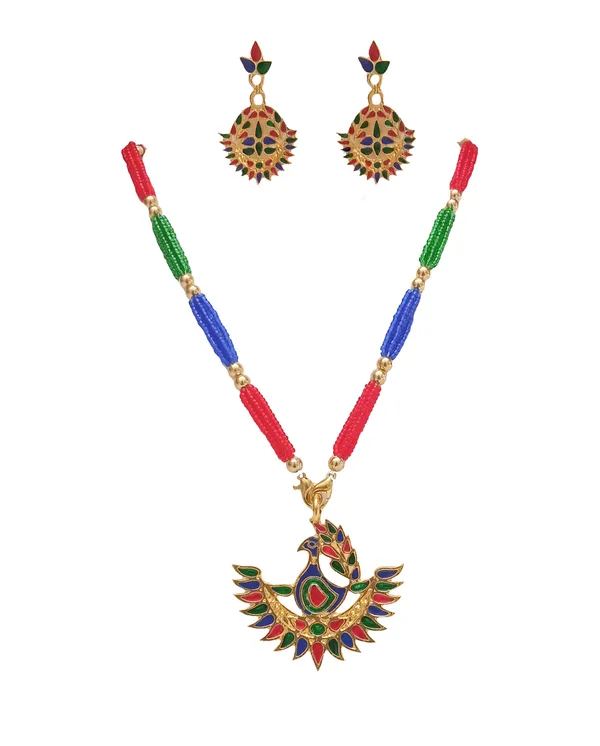Assamese_Traditional_Gold_Plated_Multicolor_Mayur_Design_Joonbiri_Tassel_Jewellery_Set_For_Women_&_Girls