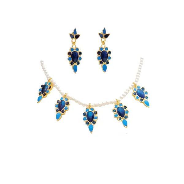 Assamese_Traditional_Gold_Plated_Blue_Colour_Dugdugi_Design_With_White_Pearl_Tassel_Set_For_Girls_And_Women