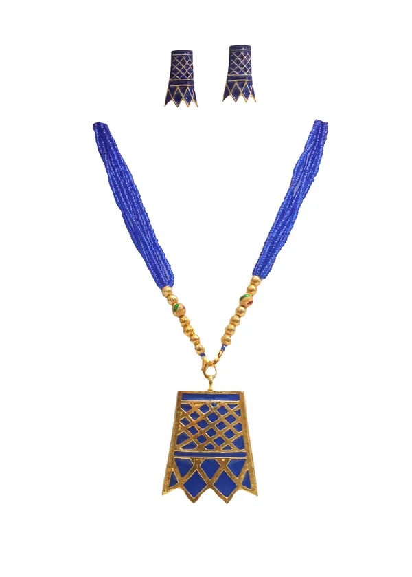 Copper_Based_Assamese_Traditional_Gold_Plated_Blue_Colour_Haathi_Daant_Pendant_Necklace_For_Women_And_Girls