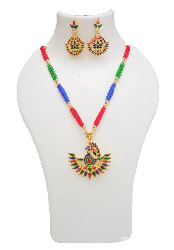 Assamese_Traditional_Gold_Plated_Multicolor_Mayur_Design_Joonbiri_Tassel_Jewellery_Set_For_Women_&_Girls