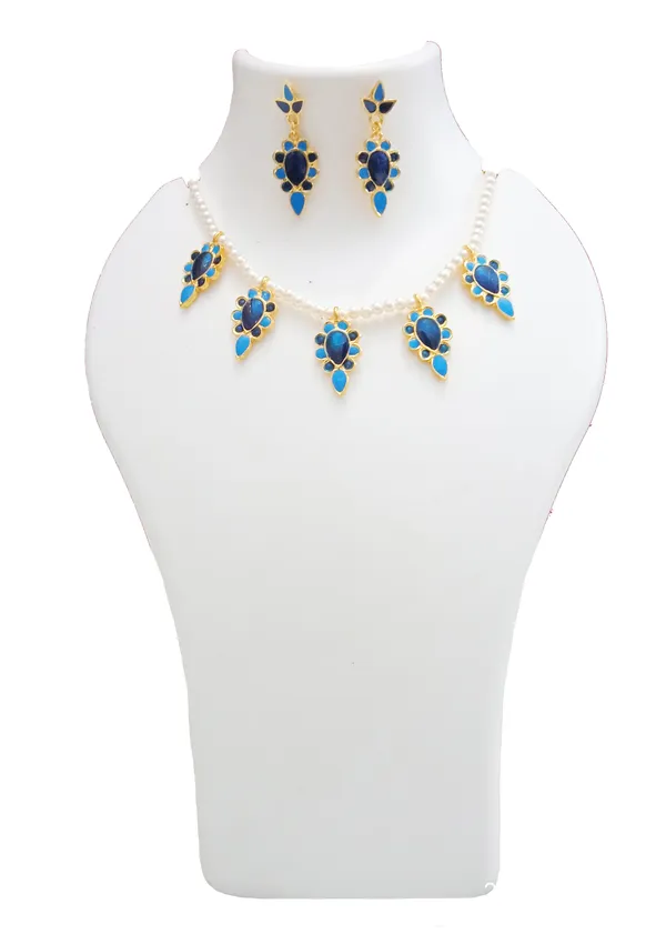 Assamese_Traditional_Gold_Plated_Blue_Colour_Dugdugi_Design_With_White_Pearl_Tassel_Set_For_Girls_And_Women
