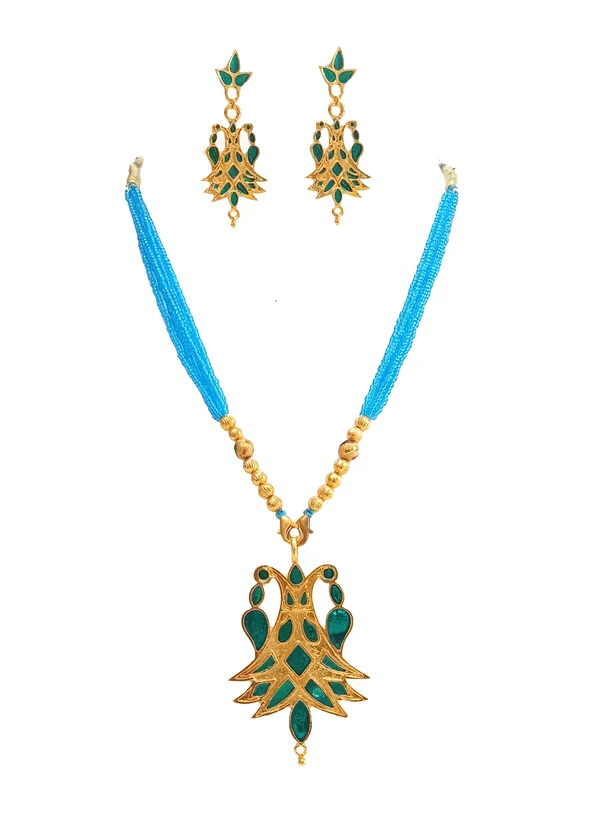 Assamese_Traditional_Gold_Plated_Blue_Meenakari_Pendant_Tassel_Jewellery_For_Women_And_Girls