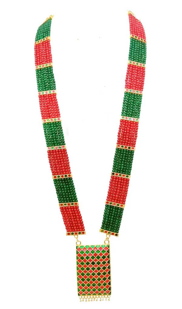 Assamese_Red_And_Green_Colour_Biscuit_Tassel_Set_For_Women_&_Girl