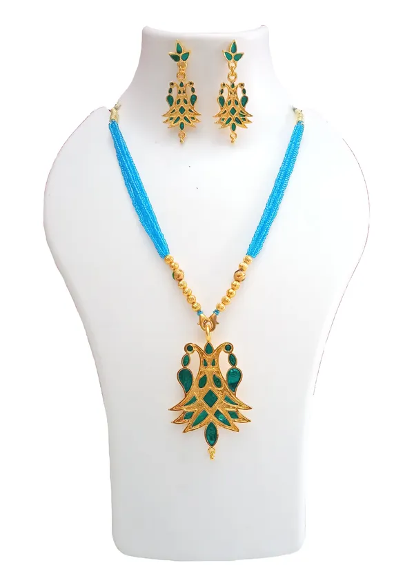 Assamese_Traditional_Gold_Plated_Blue_Meenakari_Pendant_Tassel_Jewellery_For_Women_And_Girls