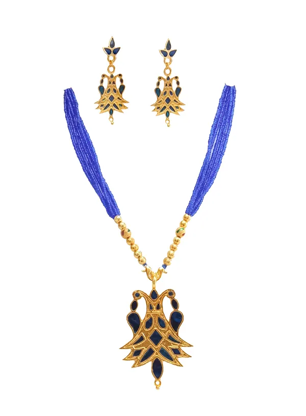Assamese_Traditional_Gold_Plated_Blue_Colour_Pendant_Tassel_Set_For_Women_&_Girl