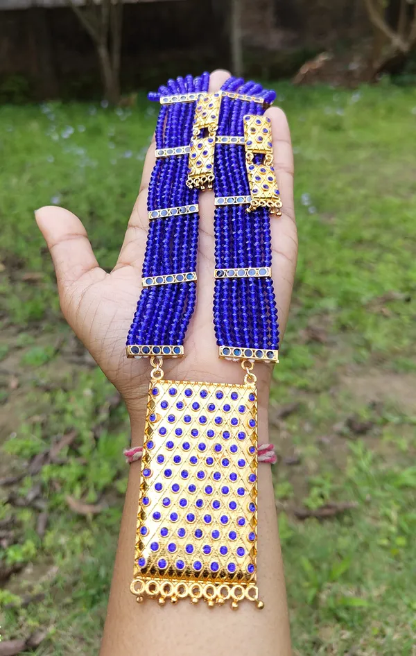 Assamese_Traditional_Gold_Plated_Blue_Stone_Matchbox_Design_With_Tassel_Jewellery_Set_For_Women_&_Girls