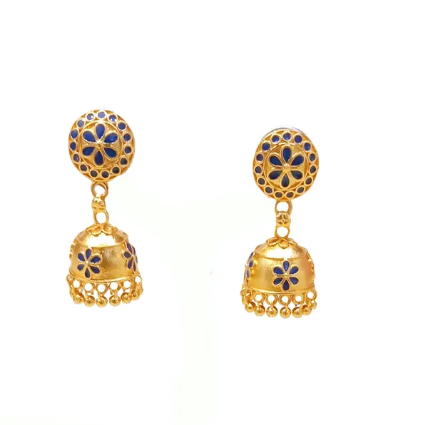 Assamese_Traditional_Copper_Gold_Plated_Blue_Color_Japi_Design_Jhumka_Earring_For_Girls_&_Women_&_Girls