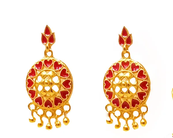 Assamese_Traditional_Gold_Plated_Red_Colour_Japi_Chain_Jewellery_Set_For_Women_&_Girls