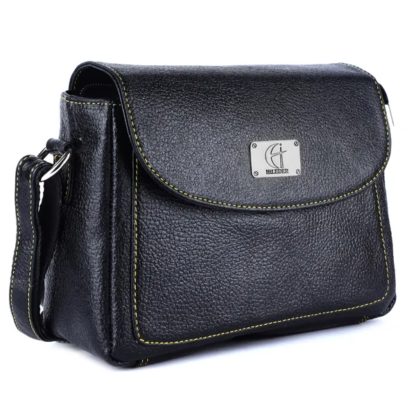 HiLEDER_Genuine_Leather_Crossbody_Sling_Messenger_Slim_Shoulder_Purse_Satchel_Bag_for_Women_&_Girl_with_Magnetic_Snap_Closure_|_Medium_Size_|_Black