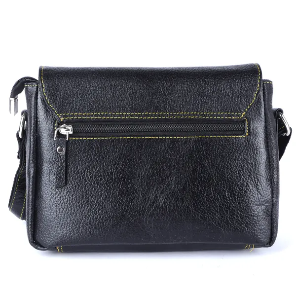 HiLEDER_Genuine_Leather_Crossbody_Sling_Messenger_Slim_Shoulder_Purse_Satchel_Bag_for_Women_&_Girl_with_Magnetic_Snap_Closure_|_Medium_Size_|_Black