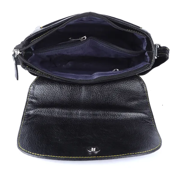 HiLEDER_Genuine_Leather_Crossbody_Sling_Messenger_Slim_Shoulder_Purse_Satchel_Bag_for_Women_&_Girl_with_Magnetic_Snap_Closure_|_Medium_Size_|_Black