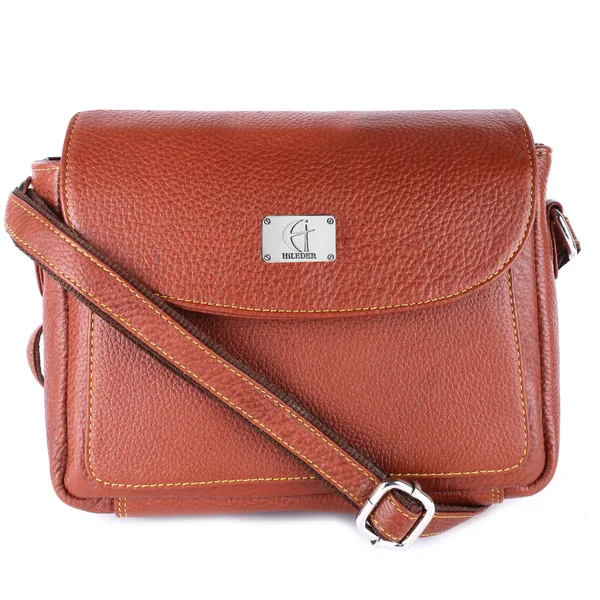 HiLEDER_Genuine_Leather_Crossbody_Sling_Messenger_Slim_Shoulder_Purse_Satchel_Bag_for_Women_&_Girl_with_Magnetic_Snap_Closure_|_Medium_Size_|_Orange