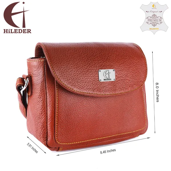HiLEDER_Genuine_Leather_Crossbody_Sling_Messenger_Slim_Shoulder_Purse_Satchel_Bag_for_Women_&_Girl_with_Magnetic_Snap_Closure_|_Medium_Size_|_Orange