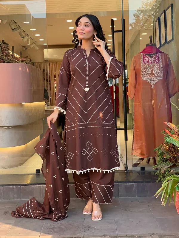 Jaipur_Kurta's_Elegant_Ivory_Shell_Embellished_Brown_Kurta_Set_with_Afghani_Pants