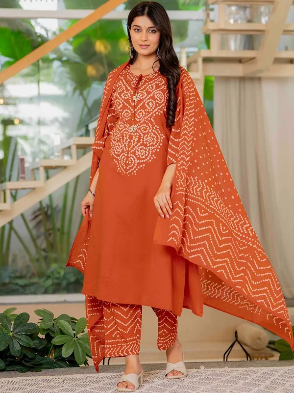 Jaipur_kurta's_Orange_Bandani_Print_cotton_kurta_set_for_women