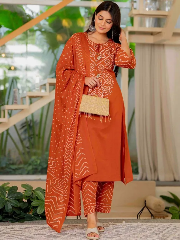 Jaipur_kurta's_Orange_Bandani_Print_cotton_kurta_set_for_women