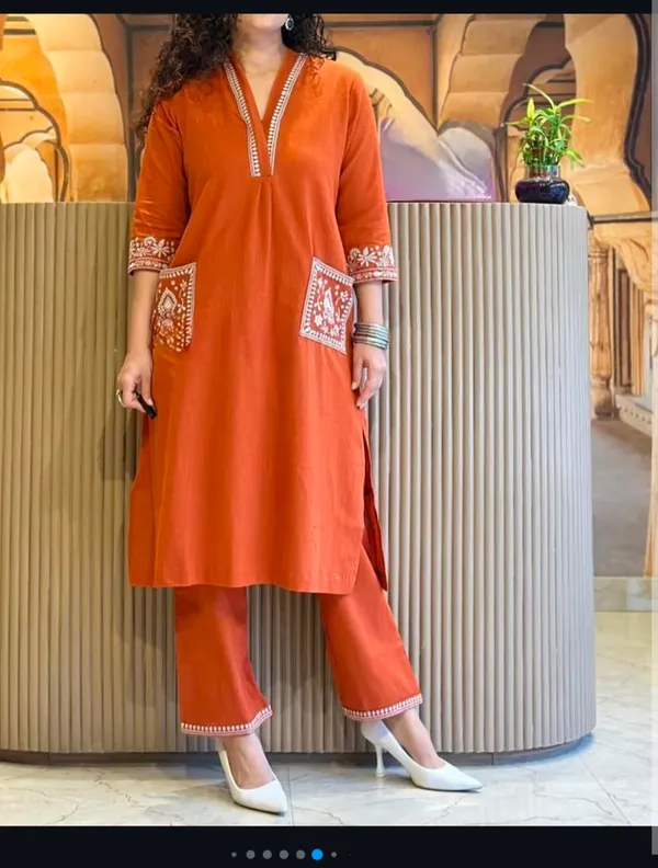 Rust_orange__Flex_cotton_Kurta_And_Pant_Set