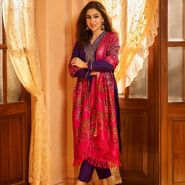Blue_Solid_Zari_Embroidered_Straight_Fit_Cotton_Kurta_With_Pant_&_Patola_Printed_Dupatta_For_Women
