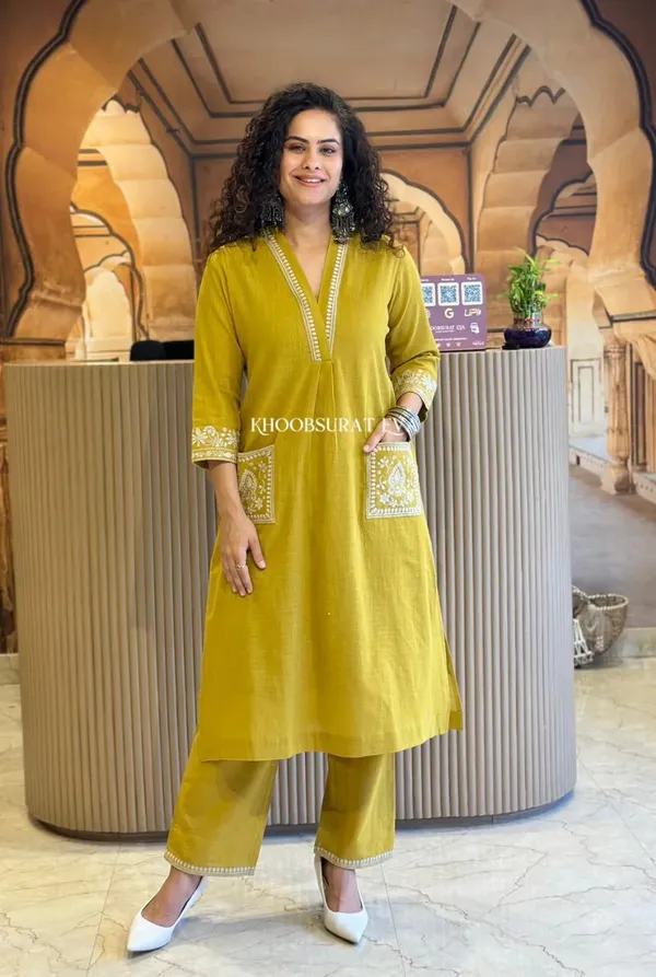Yellow__Flex_cotton_Kurta_And_Pant_Set