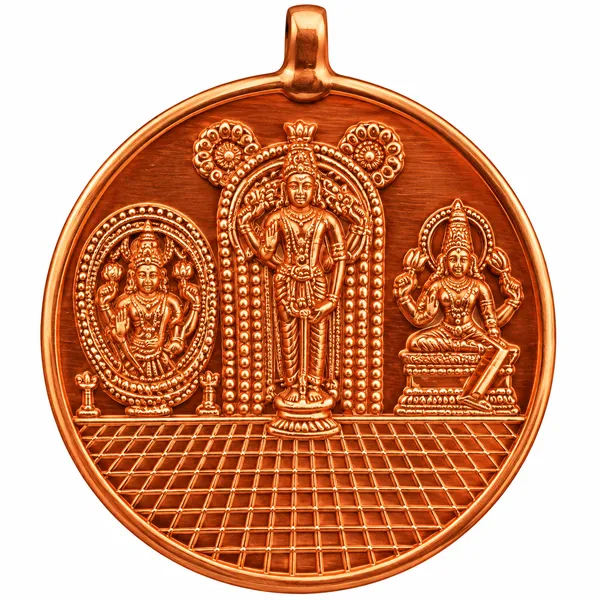CP93_-_Guruvayurappan_with_Chottanikkara_Bhagavathi_and_Kodungallur_Bhagavathi_Amman_Pendant_Copper