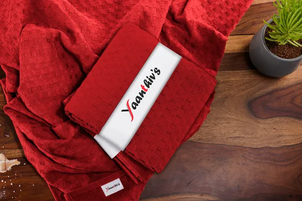 Yaanthiv's_Exoluxury_Waffle_Textured_Bath_Towels,_Pack_of_1,_Red