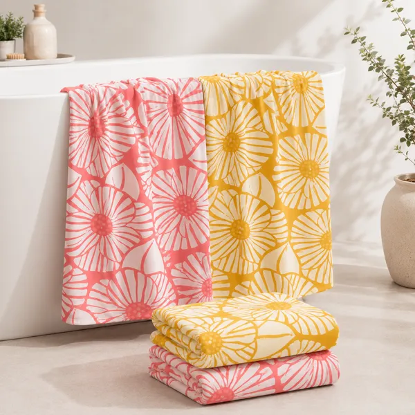 Yaanthiv's_Premium_Printed_Cotton_Bath_Towels_-_EcoLuxury_Range_of_Towels,_300_GSM,_78_CM_X_154_CM,_Washable_and_Quick_Dry_Towels,_Light_Weight,_Fast_Absorbing,_Rich_Elegant_Design_(Pack_of_2,_Pink_-_Yellow)