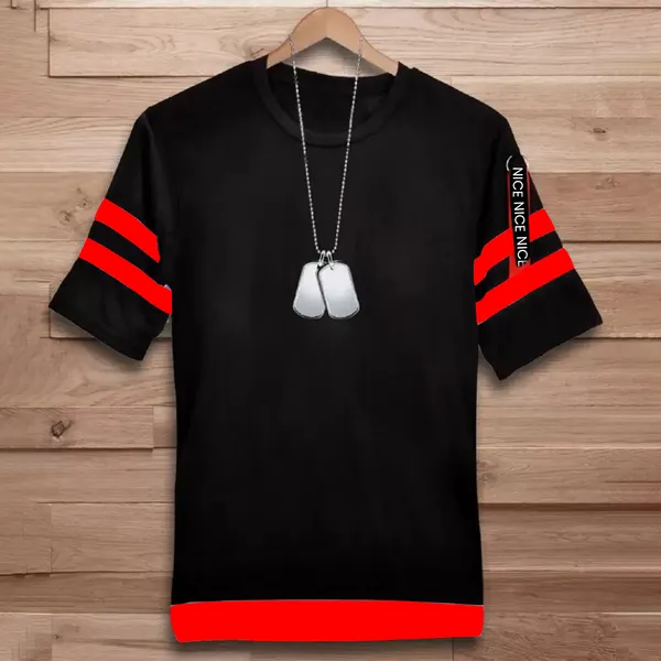 Black::Red_Round_Neck_Cotton_Blend_Stylish_Fashionable_T-Shirt_For_Men