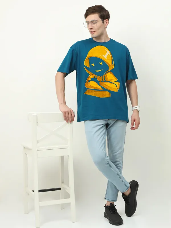 Blue_Round_Neck_Cotton_Blend_Stylish_Fashionable_Printed_T-shirt_For_Men
