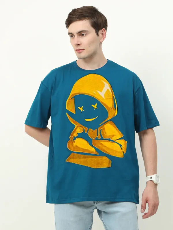 Blue_Round_Neck_Cotton_Blend_Stylish_Fashionable_Printed_T-shirt_For_Men