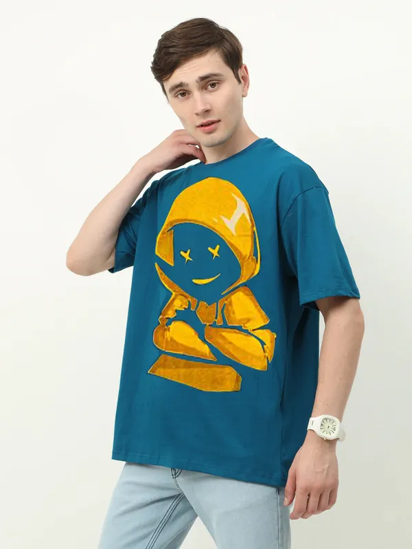 Blue_Round_Neck_Cotton_Blend_Stylish_Fashionable_Printed_T-shirt_For_Men