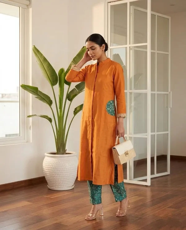 Kesariya_Chanderi_Kurta_Set