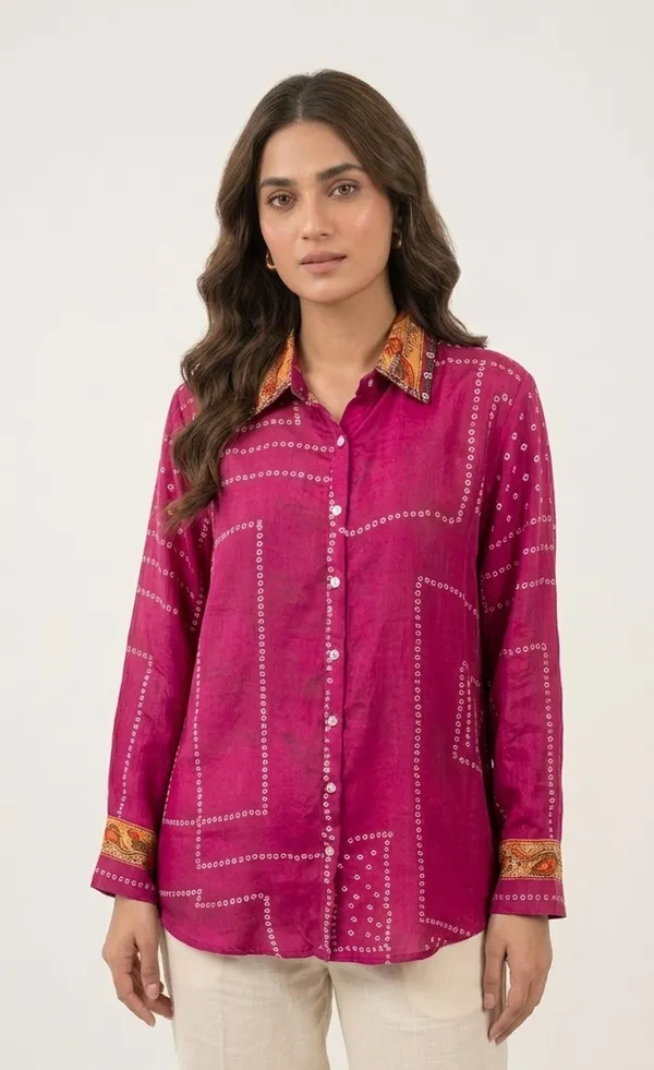 Royal_Pink_Peacock_Patchwork_Crepe_Shirt