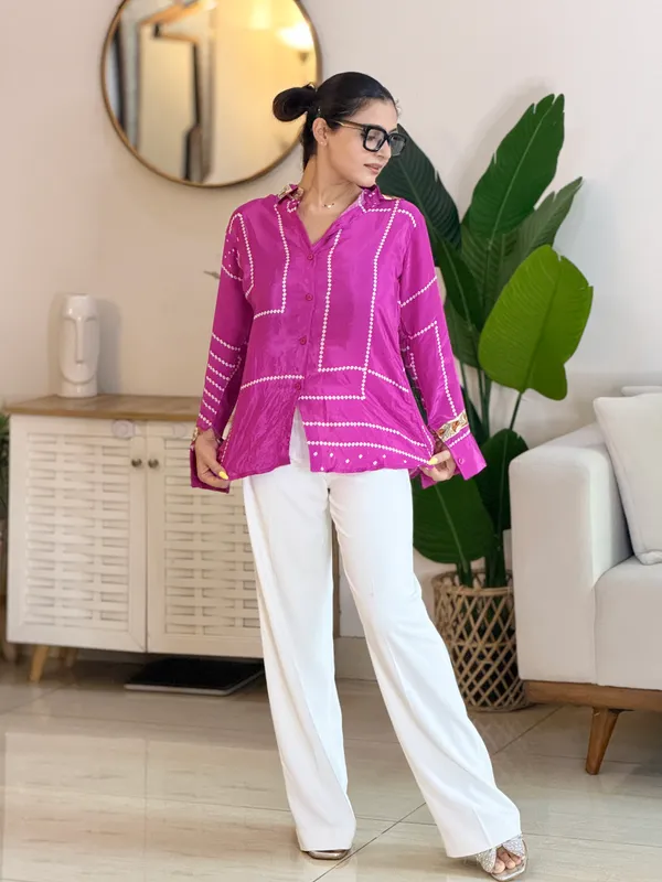 Royal_Pink_Peacock_Patchwork_Crepe_Shirt