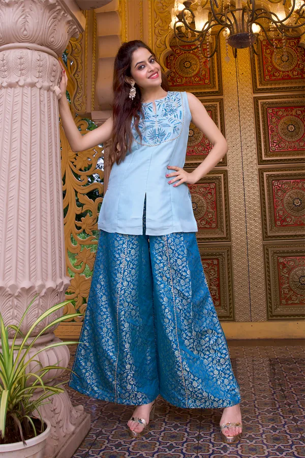 Embroidered_Kurti_with_Brocade_Palazzo Set.