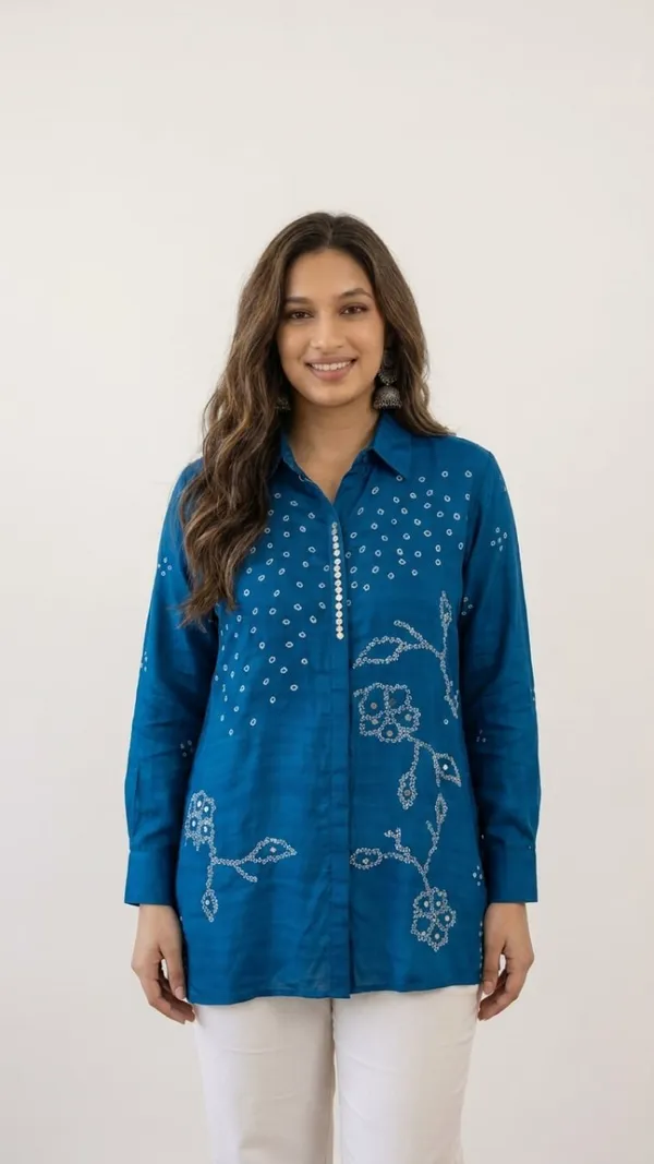 Indigo_Bandhani_Muslin_Fusion_Shirt