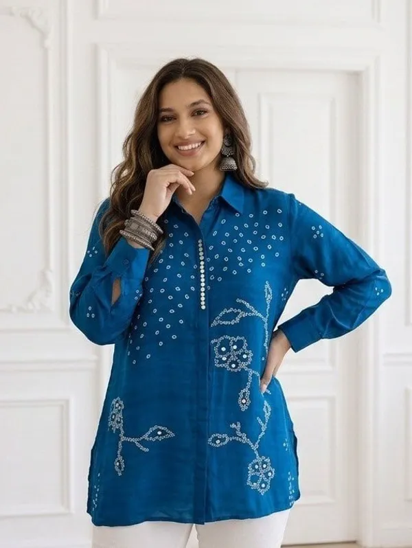 Indigo_Bandhani_Muslin_Fusion_Shirt