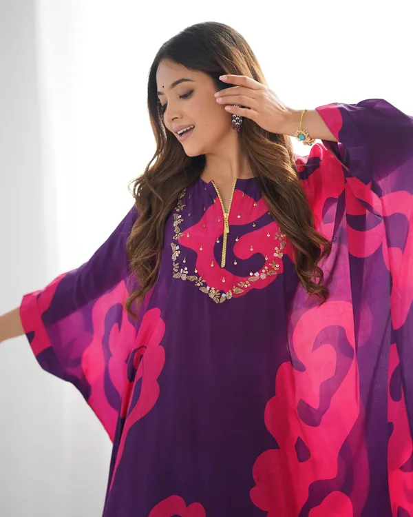 Purple_Printed_Kaftan_Set