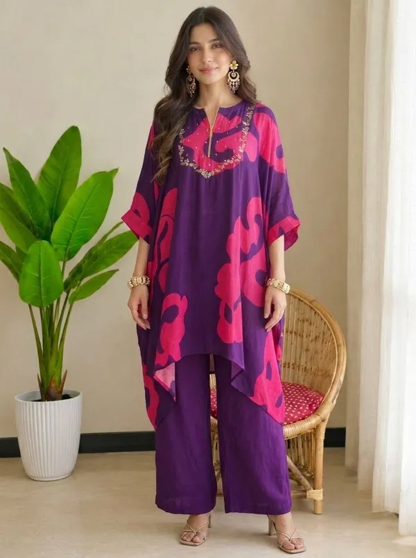 Purple_Printed_Kaftan_Set