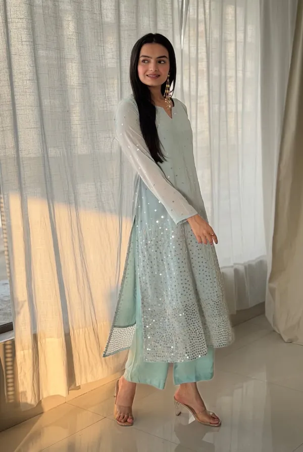 Seafoam_Green_Georgette_Kurti_Set"