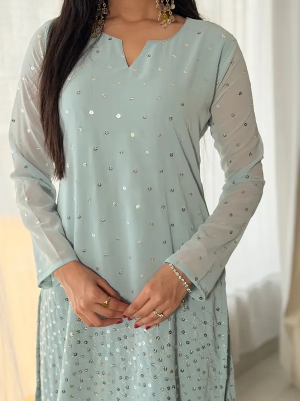 Seafoam_Green_Georgette_Kurti_Set"
