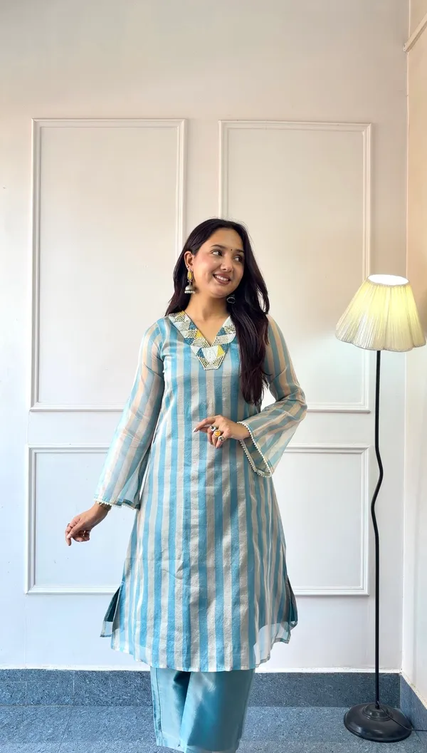 Powder_Blue_&_Gold_Striped_Kurta_set