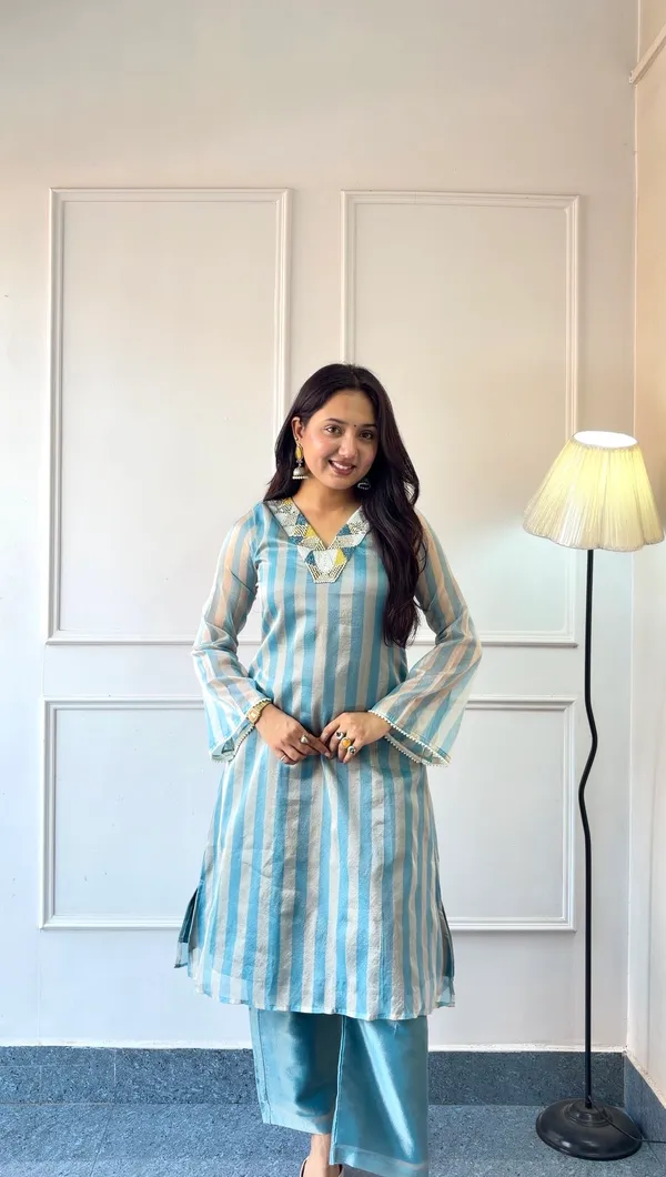 Powder_Blue_&_Gold_Striped_Kurta_set