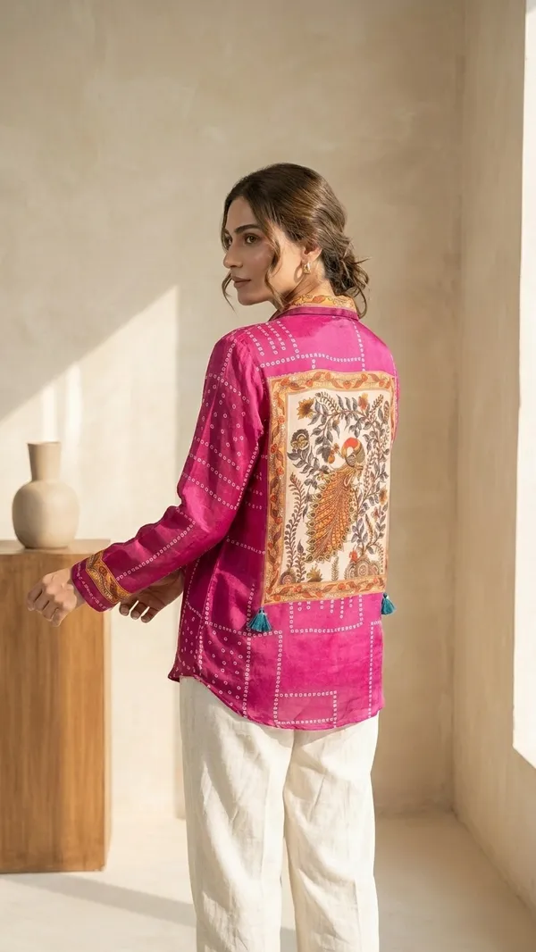 Royal_Pink_Peacock_Patchwork_Crepe_Shirt