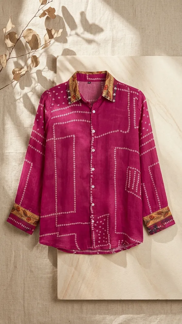 Royal_Pink_Peacock_Patchwork_Crepe_Shirt